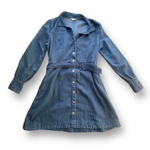 C Est. 1946 Blue Tencel Denim Snap Front Attached Belt Dress Women's 14 Casual